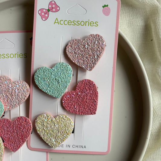 Glittery Heart pins - Set of 4